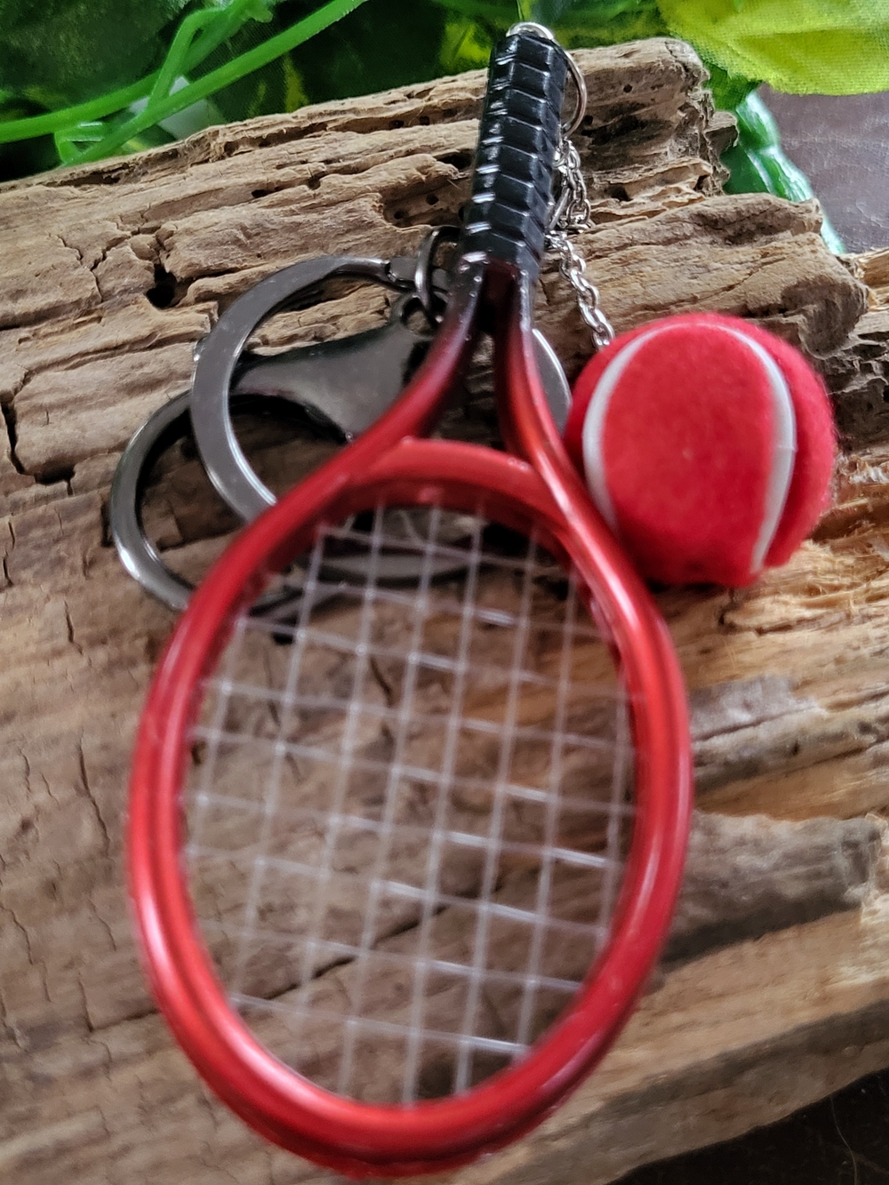 Red Tennis Racket Keychain with Mini Ball